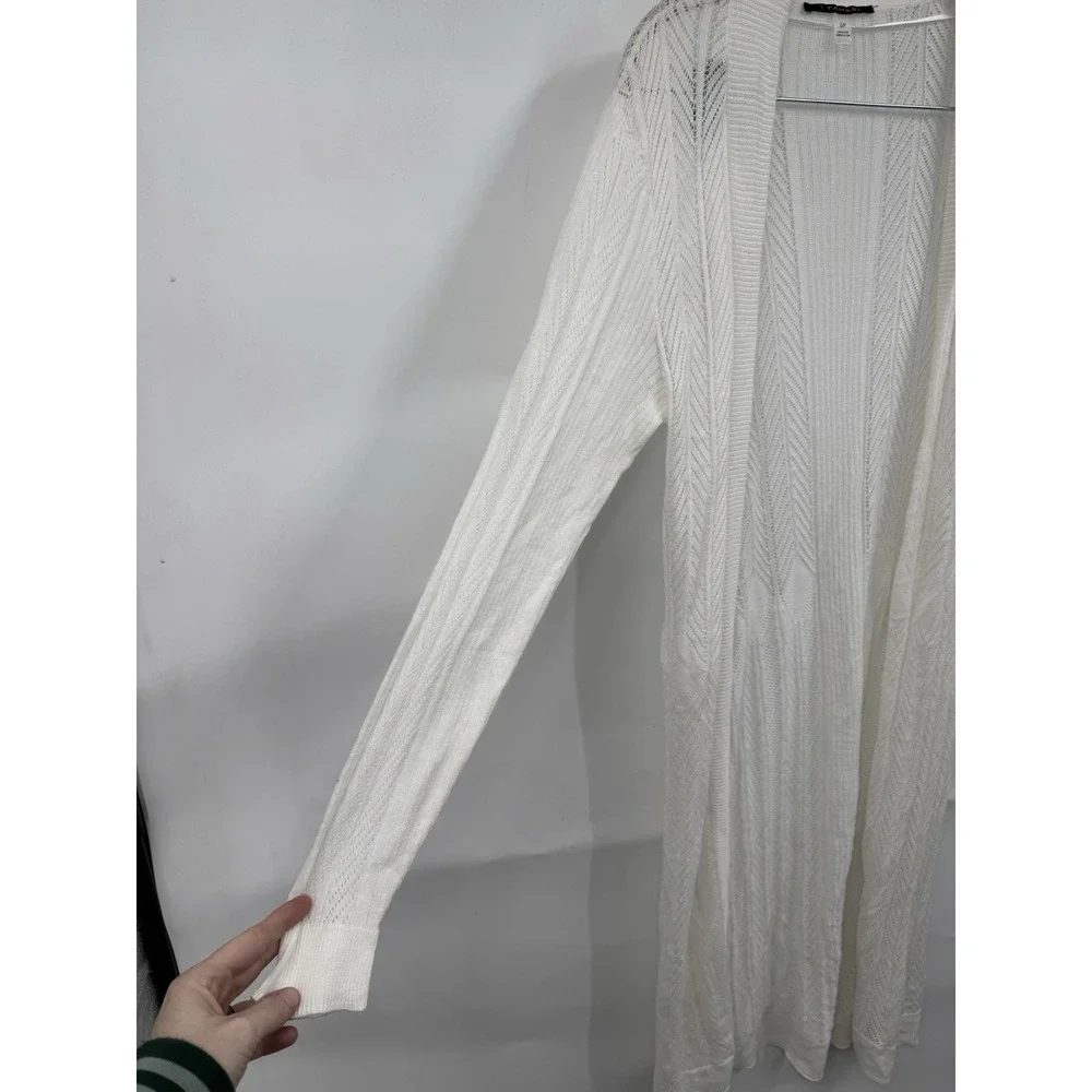T Tahari Lightweight Open Long Cardigan Sweater Women Small White Whimsical